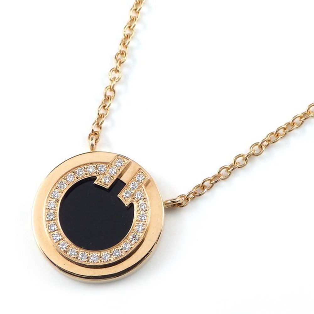 Tiffany T TWO T Two Circle Necklace Pink Gold Onyx Diamond